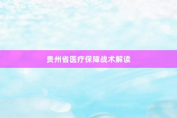 贵州省医疗保障战术解读